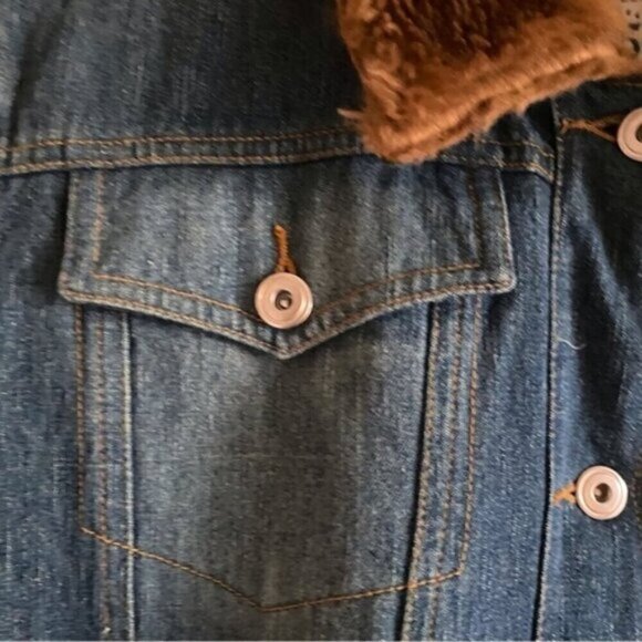 Y2K 725 Denim Jacket Faux Fur Lined Cropped Blue Trucker Cozy Vintage - Picture 10 of 14